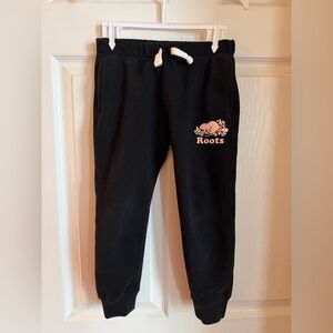 Roots Kids Black Joggers with Pink Logo